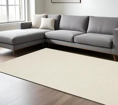 7' X 10' Ivory And Beige Geometric Area Rug