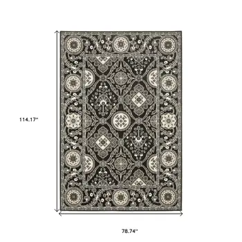7' X 10' Charcoal And Gray Oriental Area Rug