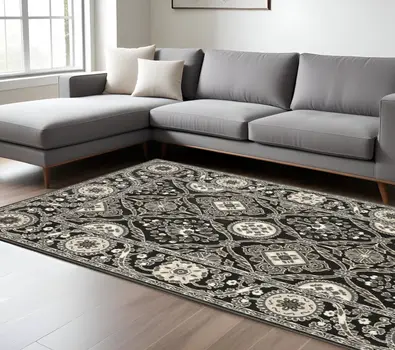 7' X 10' Charcoal And Gray Oriental Area Rug
