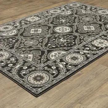 7' X 10' Charcoal And Gray Oriental Area Rug