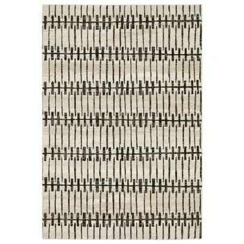 7' X 10' Beige And Black Geometric Area Rug