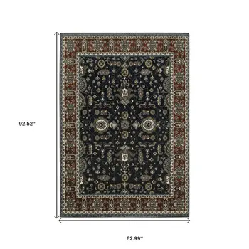 5' X 8' Rust Oriental Area Rug With Fringe