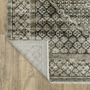 8' Gray And Beige Medallion Runner Rug With Fringe