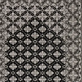 8' Black And Gray Diamond Runner Rug With Fringe
