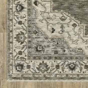 8' Gray And Beige Medallion Runner Rug With Fringe