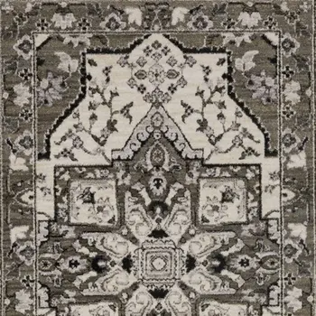 8' Ivory And Gray Medallion Runner Rug With Fringe
