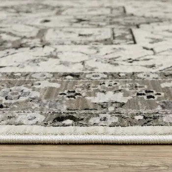 8' Ivory And Gray Medallion Runner Rug With Fringe
