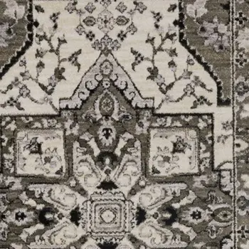 8' Ivory And Gray Medallion Runner Rug With Fringe