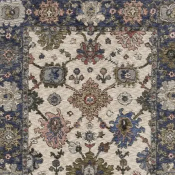 8' Blue And Ivory Floral Runner Rug With Fringe
