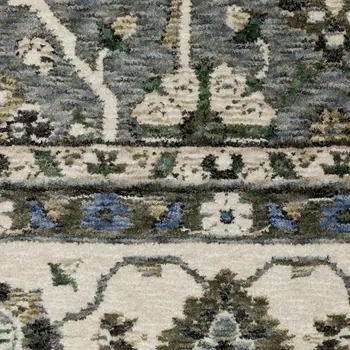 8' Blue And Gray Oriental Runner Rug With Fringe