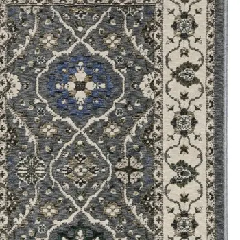 8' Blue And Gray Oriental Runner Rug With Fringe