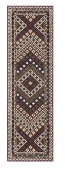 8' Blue Red And Ivory Diamond Runner Rug With Fringe