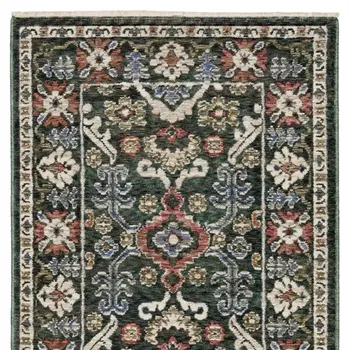 8' Green And Pink Floral Runner Rug With Fringe