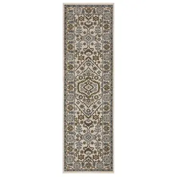 8' Ivory And Rust Floral Runner Rug With Fringe