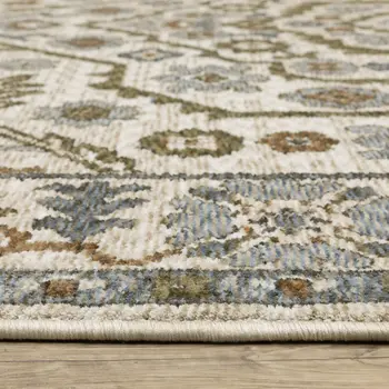 8' Ivory And Rust Floral Runner Rug With Fringe