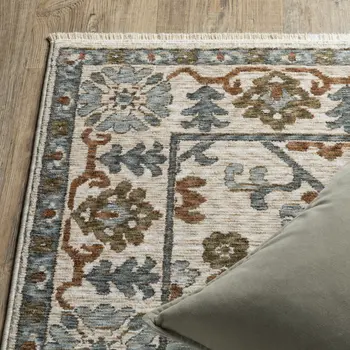 8' Ivory And Rust Floral Runner Rug With Fringe