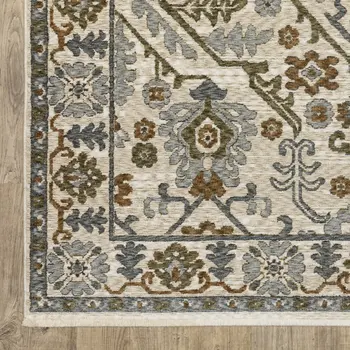 8' Ivory And Rust Floral Runner Rug With Fringe