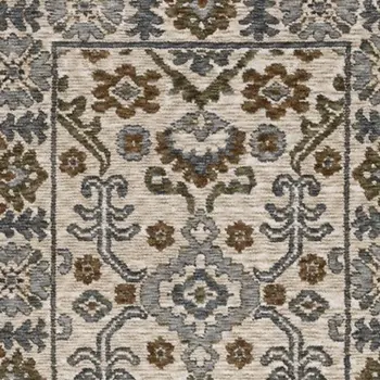 8' Ivory And Rust Floral Runner Rug With Fringe