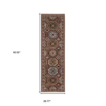 8' Pink And Red Medallion Runner Rug With Fringe