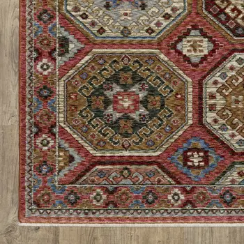 8' Pink And Red Medallion Runner Rug With Fringe