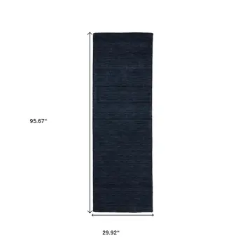 8' Blue Wool Hand Tufted Runner Rug