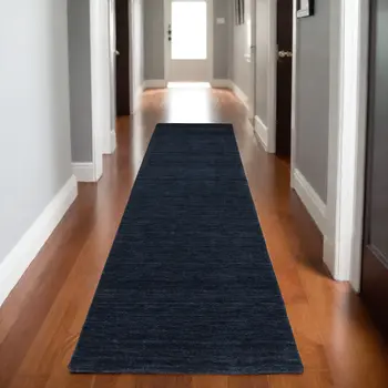 8' Blue Wool Hand Tufted Runner Rug