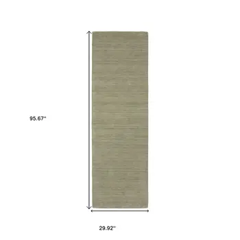 8' Sage And Green Wool Hand Tufted Runner Rug