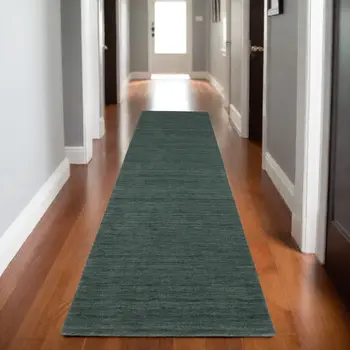 8' Teal And Blue Wool Hand Tufted Runner Rug