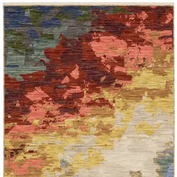 5' X 8' Beige Yellow And Rust Abstract Area Rug With Fringe