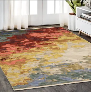 5' X 8' Beige Yellow And Rust Abstract Area Rug With Fringe