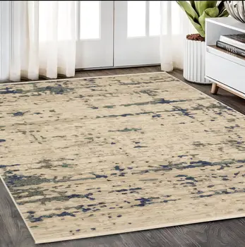 5' X 8' Beige And Green Abstract Area Rug With Fringe