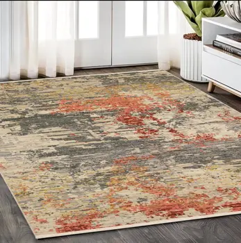 5' X 8' Beige And Pink Abstract Area Rug With Fringe