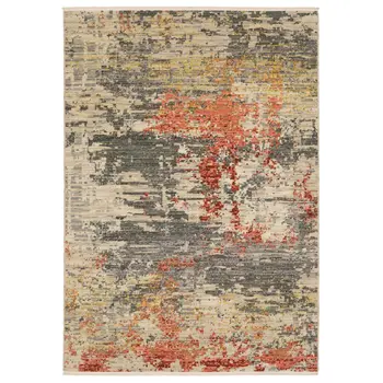 5' X 8' Beige And Pink Abstract Area Rug With Fringe