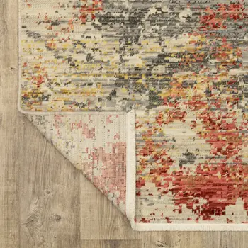 5' X 8' Beige And Pink Abstract Area Rug With Fringe