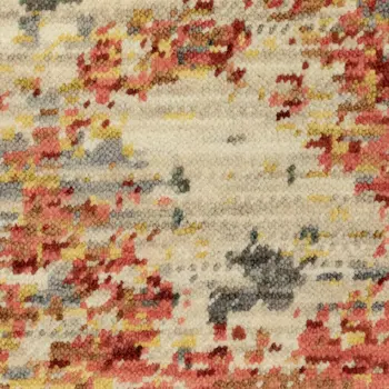 5' X 8' Beige And Pink Abstract Area Rug With Fringe