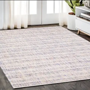 5' X 8' Ivory Blue And Yellow Striped Hand Tufted Area Rug