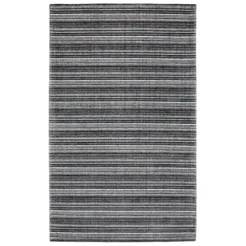 5' X 8' Black And Ivory Striped Hand Tufted Area Rug