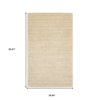 5' X 8' Beige And Ivory Striped Hand Tufted Area Rug