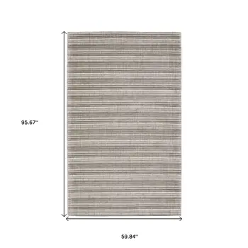 5' X 8' Gray And Ivory Striped Hand Tufted Area Rug