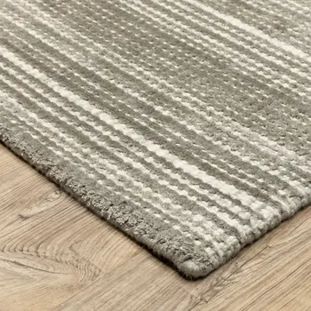 5' X 8' Gray And Ivory Striped Hand Tufted Area Rug