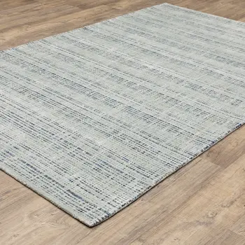 5' X 8' Gray And Blue Striped Hand Tufted Area Rug