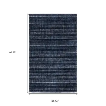 5' X 8' Blue Striped Hand Tufted Area Rug