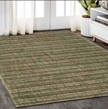 5' X 8' Green And Ivory Striped Hand Tufted Area Rug
