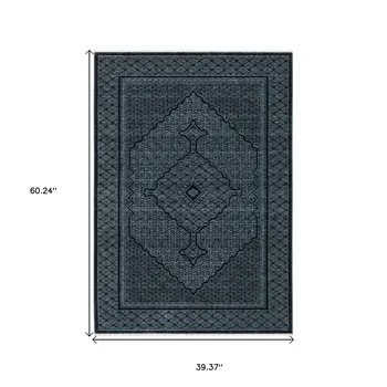 3' X 5' Blue And Teal Medallion Area Rug With Fringe