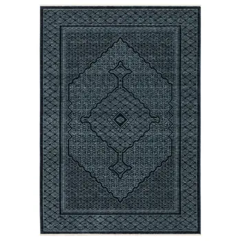 8' Blue And Teal Medallion Runner Rug With Fringe