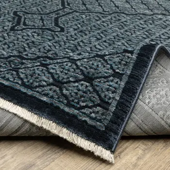 8' Blue And Teal Medallion Runner Rug With Fringe