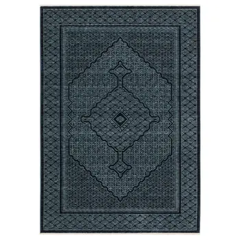 8' Blue And Teal Medallion Runner Rug With Fringe