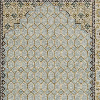 8' Blue And Gold Oriental Runner Rug With Fringe
