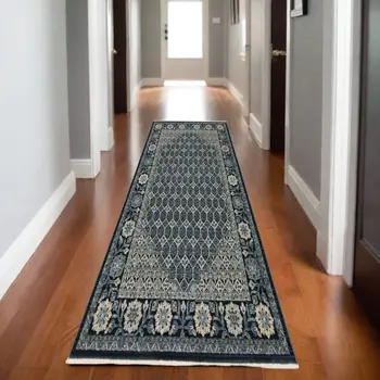 8' Ivory Oriental Runner Rug With Fringe