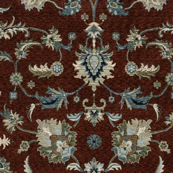 3' X 5' Red Teal And Green Oriental Area Rug With Fringe